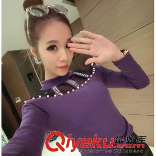 背心/小吊帶/打底衫 網絡代理 服裝代理加盟代發 韓版性感半高領釘珠修身針織打底衫原始圖片2