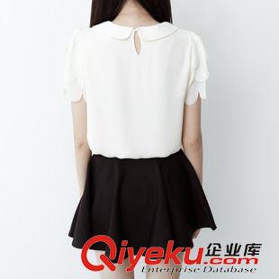 未分類 2015新款上市一件代發(fā)招代理娃娃領(lǐng)純色花邊袖顯瘦女士雪紡衫上衣原始圖片3