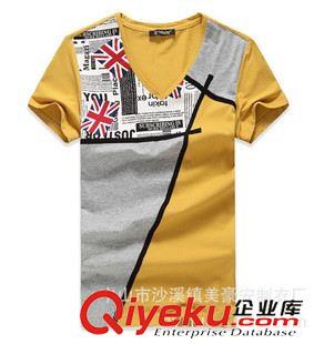 男式T恤polo 廠家供應男新款潮T恤 印花T恤 英國國旗印花拼接T恤打底衫 V領原始圖片3