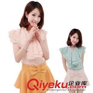 2015年新款 實拍2015新款韓版修身時尚小V領荷葉邊襯衣 大碼女裝