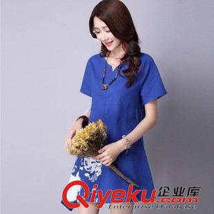 6月新款  文藝范2015夏季新款大碼女裝棉麻中長款印花無袖背心連衣裙