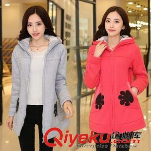 厚款衛(wèi)衣女外套 2015秋冬新款加絨厚款時(shí)尚爪印胖MM衛(wèi)衣外套 大碼女裝批發(fā)原始圖片2