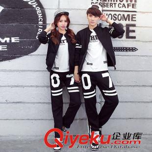 加絨厚款情侶套裝 2015新款學(xué)院風(fēng)情侶衛(wèi)衣套裝男女字母印花休閑運動兩件套班服原始圖片3