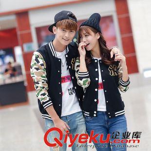 棒球服衛(wèi)衣情侶款 2015新款NY字母棒球服情侶款衛(wèi)衣開衫外套男女修身迷彩班服潮原始圖片2