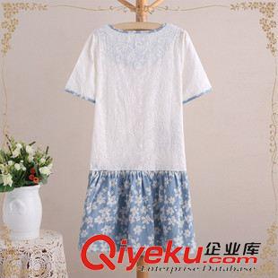 【森女棉麻連衣裙】 2015夏季新款日系森女系棉麻女裝刺繡花拼接短袖襯衫連衣裙