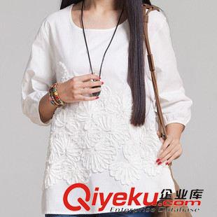 【掌柜推薦】 2015春夏季新款大碼女裝文藝小清新棉麻刺繡繡花女襯衫上衣原始圖片2