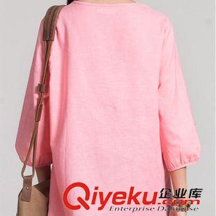 【掌柜推薦】 2015春夏季新款大碼女裝文藝小清新棉麻刺繡繡花女襯衫上衣原始圖片3