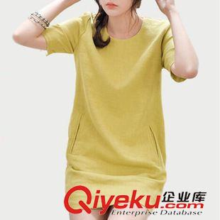 【掌柜推薦】 2015夏裝新款森女短袖棉麻修身連衣裙寬松女裝亞麻打底裙原始圖片3