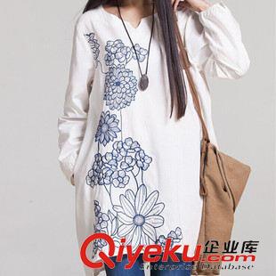 【掌柜推薦】 2015新款森女棉麻春夏季女裝大碼胖mm棉麻刺繡繡花連衣裙原始圖片3