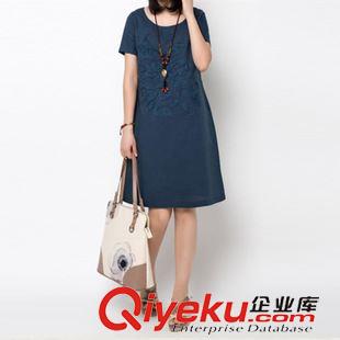 【掌柜推薦】 2015秋季新款大碼女裝寬松小清新氣質(zhì)繡花貼布修身A字連衣裙原始圖片3