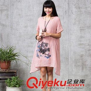 【掌柜推薦】 2015秋季新款女裙夏裝文藝寬松雙層飄逸水墨印花中長款連衣裙原始圖片2