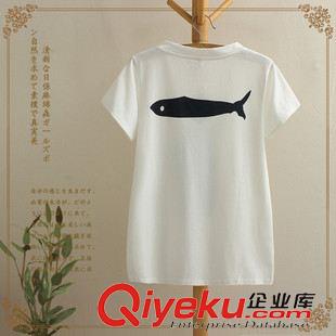 【夏季新品】 2015夏季新款圓領套頭雙魚印花圖案棉質短袖T恤日系森女系原始圖片2