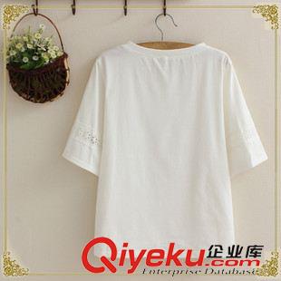 【夏季新品】 2015日系森林系夏季新款女裝純色蕾絲拼接圓領(lǐng)純棉短袖T恤