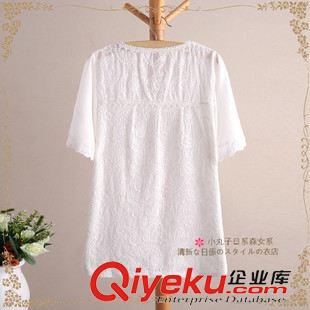 【夏季新品】 2015夏季新款森女日系清新鉤花蕾絲拼接蝙蝠袖寬松短袖T恤原始圖片2