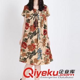 【七月下旬新款棉麻】 2015現(xiàn)貨 韓版寬松大碼布衣風(fēng)圓領(lǐng)大印花棉麻質(zhì)連衣裙原始圖片2
