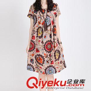 【七月下旬新款棉麻】 2015現(xiàn)貨 韓版寬松大碼布衣風(fēng)圓領(lǐng)大印花棉麻質(zhì)連衣裙原始圖片3
