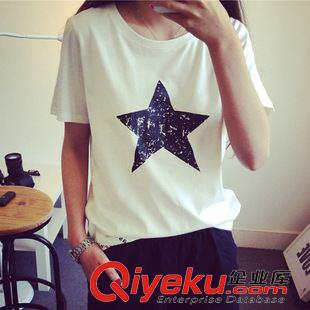時(shí)尚T恤 2015夏裝新款 韓版寬松打底短袖體恤純色貓頭鷹繡花女棉T恤大碼