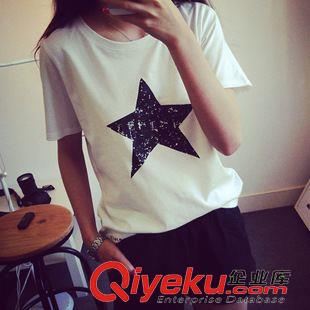 時(shí)尚T恤 韓版夏裝新款短袖星星印花純棉女式T恤休閑寬松大碼打底衫批發(fā)原始圖片2