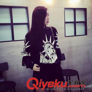 衛衣 秋季歐美周揚青同款Majemh黑色煙霧印花女裝衛衣批發一件批發