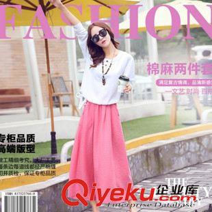 秋季-休閑套裝 2015秋新款棉麻連衣裙女長(zhǎng)袖棉麻T恤中長(zhǎng)裙兩件套裝寬松亞麻長(zhǎng)裙