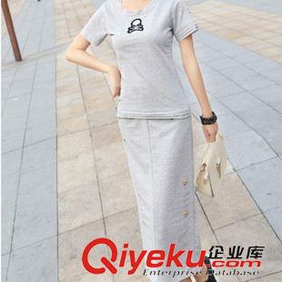 6月新款 2015夏裝女裝新款骷髏頭短袖T恤+包臀半身裙休閑套裝潮原始圖片3