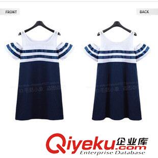 6月新款 海軍風條紋露肩性感短袖連衣裙子2015夏裝背心裙女短裙原始圖片3