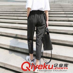 休閑褲 2015春夏高腰豎條紋休閑褲女英倫寬松小腳九分哈倫褲西裝褲原始圖片3