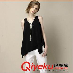 雪紡衫   蕾絲衫 現(xiàn)貨!歐州站時尚個性V領(lǐng)不規(guī)則下擺雪紡衫寬松顯瘦吊帶背心原始圖片2