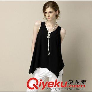 雪紡衫   蕾絲衫 現(xiàn)貨!歐州站時尚個性V領(lǐng)不規(guī)則下擺雪紡衫寬松顯瘦吊帶背心原始圖片3