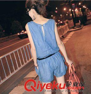 連體褲、裙 2015夏季韓版V領(lǐng)薄燙鉆牛仔連體褲  無袖牛仔連衣褲原始圖片2