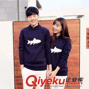  7月30新品 2015秋冬 新款套頭插肩袖情侶裝針織衫 鯊魚提花毛衣原始圖片3