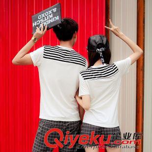 7月20新品 2015新款情侶裝夏裝套裝 假圍脖圓領T恤休閑褲原始圖片2