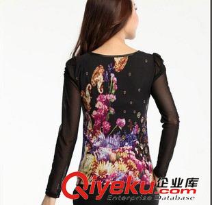 9月21號(hào)跟新 爆款 韓版時(shí)尚印花圓領(lǐng)大碼女網(wǎng)紗打底衫 打底T恤原始圖片3