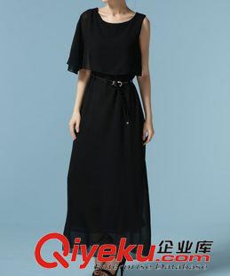 吊帶 背心連衣裙 歐洲站 2015夏裝新款雪紡連衣裙 單肩禮服連衣裙 寬松斗篷款連衣原始圖片3