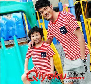 情侶裝/親子裝 現(xiàn)貨批發(fā)親子裝夏裝 2014新款短袖時尚條紋t恤一家三口套裝定做原始圖片3