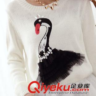 七月新款四期 2015秋季新款女裝天鵝刺繡毛衣+吊帶篷篷公主裙兩件套連衣裙原始圖片2