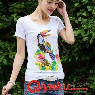 四月新款一期 2015夏季新款女式短袖T恤手工釘珠燙鉆圓領(lǐng)純棉T恤女潮原始圖片2