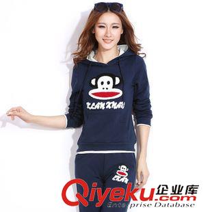 2015秋款女套裝 2015秋裝新款女衛(wèi)衣運動服休閑套裝連帽猴子純棉運動衛(wèi)衣批發(fā)