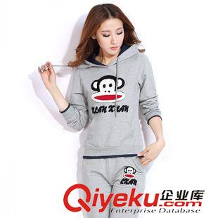 2015秋款女套裝 2015秋裝新款女衛(wèi)衣運動服休閑套裝連帽猴子純棉運動衛(wèi)衣批發(fā)