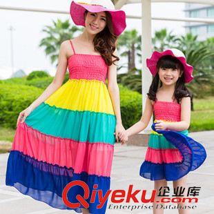 未分類 2015夏季海灘度假彩虹條親子裝 母女吊帶連衣裙潮流時(shí)尚女裝批發(fā)