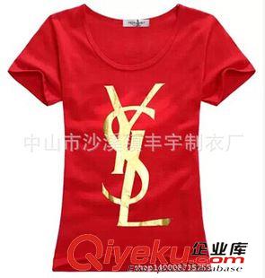女式t恤 廠家訂做休閑女裝圓領(lǐng)t恤 短袖燙金印t恤 收腰修身女士t恤