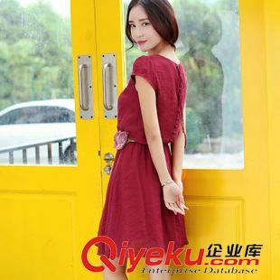 棉麻系列 2015新款短袖大碼女裝棉麻連衣裙中長款甜美大擺型A字連衣裙 女原始圖片3