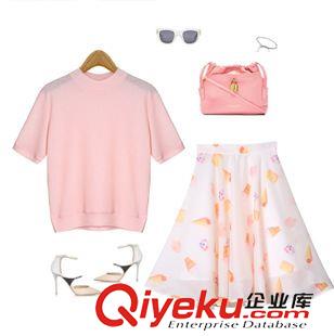 歐美女裝 歐洲站女裝2015夏季新款小清新針織上衣大擺半身裙兩件套裝連衣裙原始圖片2