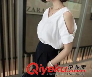 休閑套裝 新款闊腿褲兩件套裝潮女棉麻 T恤韓版氣質(zhì)露肩短袖 套裝 女原始圖片3