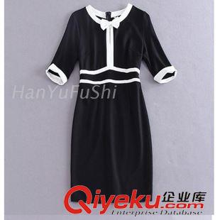8月30日更新中 現(xiàn)貨2015秋季新款 唐嫣小香風(fēng)蝴蝶結(jié)中袖包臀氣質(zhì)連衣裙原始圖片3