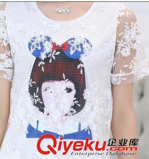 第2波 2015夏裝新款韓版時(shí)尚圖案網(wǎng)紗鏤空蕾絲短袖圓領(lǐng)t恤蕾絲衫