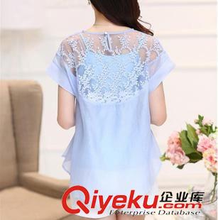 第3波 2015夏裝新款韓版蕾絲刺繡兩件套 女上衣t恤大碼顯瘦雪紡衫