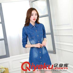 8月新款 2015秋季新款大碼女裝修身牛仔連衣裙復(fù)古原始圖片3