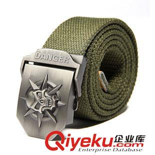 外貿(mào)軍品服飾 自動扣皮帶骷髏頭加厚帆布腰帶批發(fā)男式皮帶休閑褲帶原始圖片3
