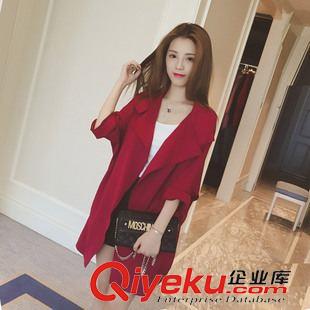 9-15 6054#加大碼胖mm秋裝韓版寬松中長款外套大翻領(lǐng)七分袖開衫風(fēng)衣